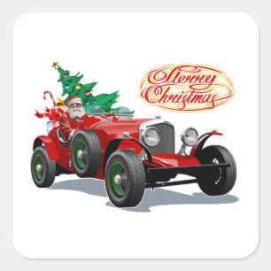 Christmas vintage car square sticker