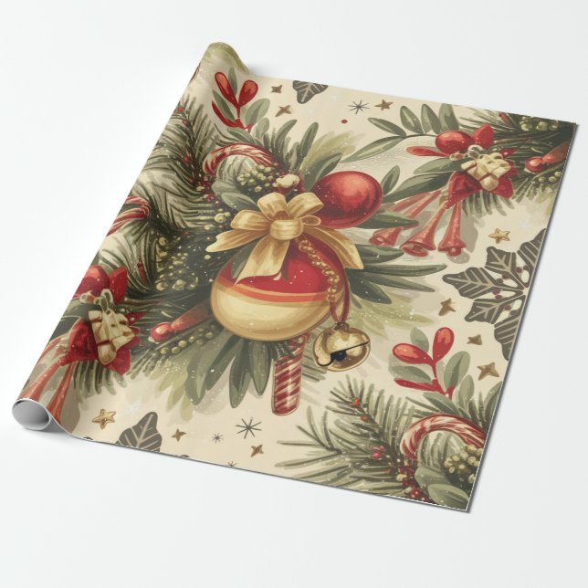 Christmas Vintage Cheer Pattern  Wrapping Paper (Unrolled)