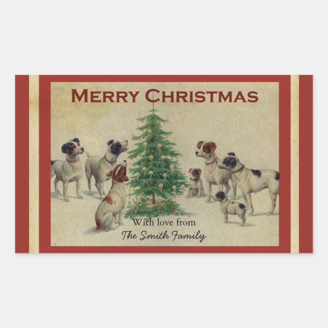 Christmas Vintage Dogs Square Stickers (Front)
