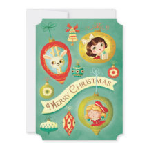 Christmas Vintage Dolls and Reindeer Card