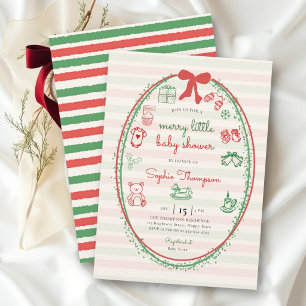 Christmas Vintage Doodle Merry Little Baby Shower Invitation
