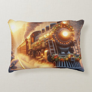 Christmas Vintage Holiday Train Snowy Winter Decorative Cushion