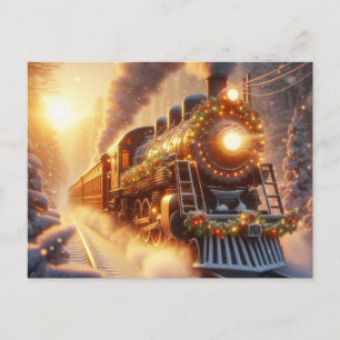 Christmas Vintage Holiday Train Snowy Winter Postcard