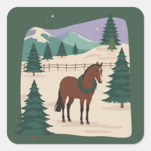 Christmas Vintage Horse 90s Style Retro Xmas Tree Square Sticker