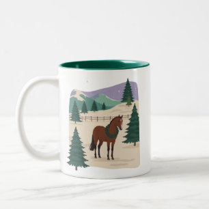 Christmas Vintage Horse 90s Style Retro Xmas Tree Two-Tone Coffee Mug