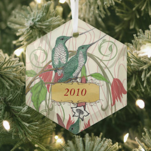 Christmas Vintage Hummingbirds Glass Tree Decoration