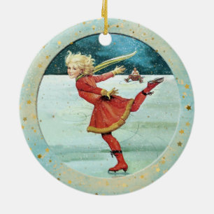 Christmas Vintage Ice Skaters Ceramic Tree Decoration