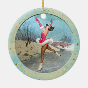 Christmas Vintage Ice Skaters Ceramic Tree Decoration
