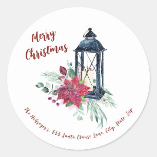 Christmas Vintage Lantern Return Address Classic Round Sticker
