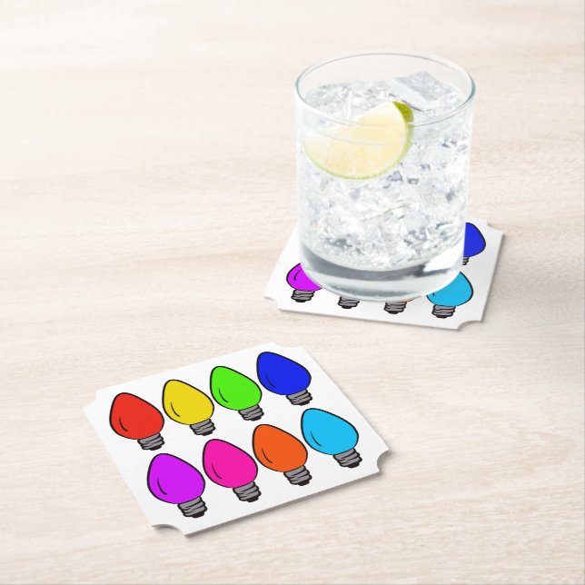 Christmas Vintage Lightbulbs Paper Coaster (Insitu)