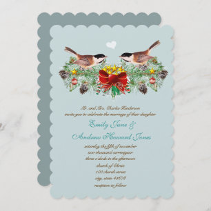 Christmas Vintage Love Birds Chickadees Wedding Invitation