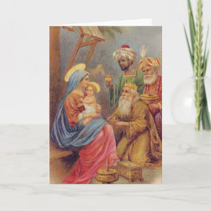 Christmas Vintage Nativity Jesus Illustration Holiday Card