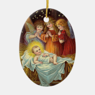 Christmas Vintage Nativity Scene Ceramic Tree Decoration