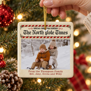 Christmas Vintage Newspaper Photo Keepsake Ceramic Ornament