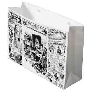 Christmas Vintage Newspaper Santa gift bag
