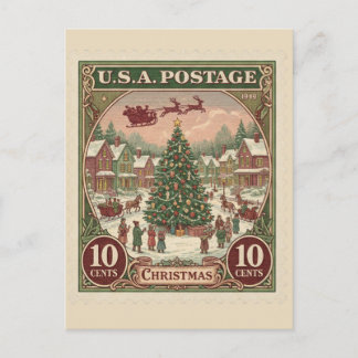 Christmas Vintage Postage Stamp Postcard