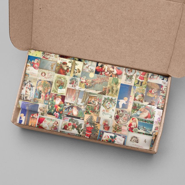 Christmas Vintage Postcard Santa holiday Pattern Tissue Paper (Creator Uploaded)