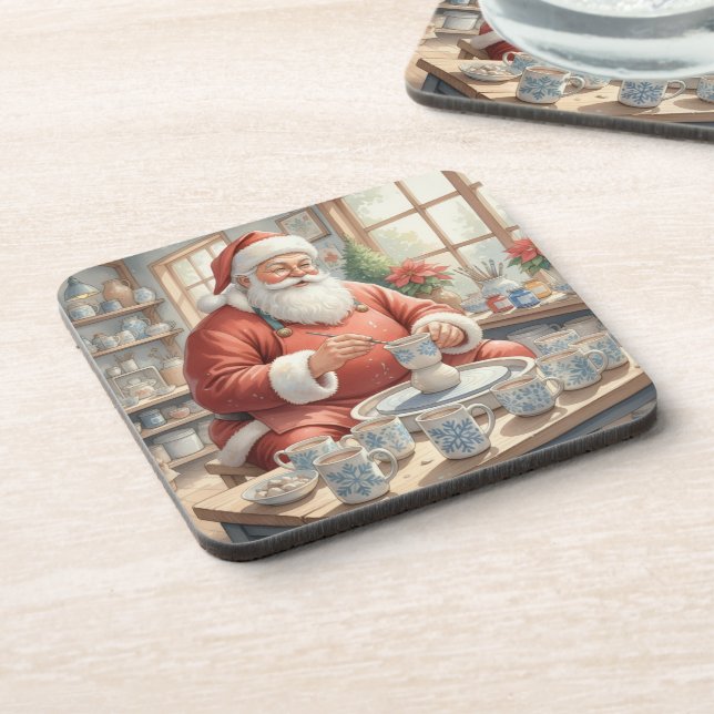 Christmas Vintage Pottery Santa Photo Coaster (Left Side)