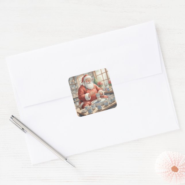Christmas Vintage Pottery Santa Photo Square Sticker (Envelope)