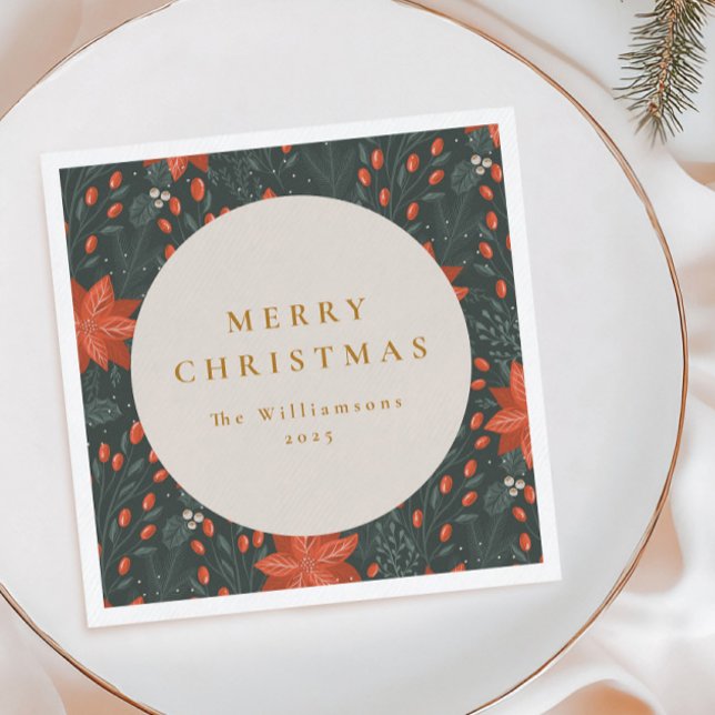 Christmas Vintage Red Botanical Greenery Custom Napkin (Creator Uploaded)