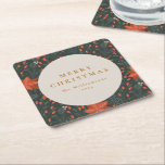 Christmas Vintage Red Botanical Greenery Custom Square Paper Coaster<br><div class="desc">Add a touch of vintage charm to your holiday gatherings with these custom square paper coasters featuring a classic red botanical greenery design. Perfect for Christmas parties,  these coasters bring a festive,  elegant touch to your table,  and can be personalised for an extra special holiday detail. Great for entertaining!</div>