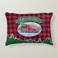 Christmas Vintage Red Truck Buffalo Plaid Add Name