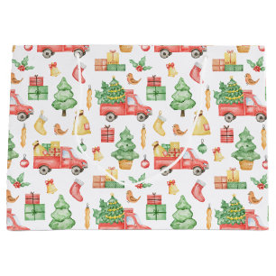 Christmas Vintage Red Truck Pattern Large Gift Bag