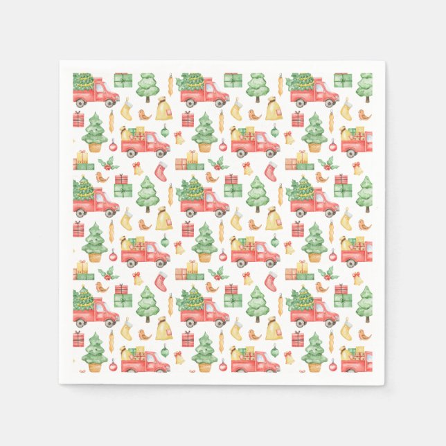 Christmas Vintage Red Truck Pattern Napkin (Front)