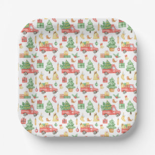 Christmas Vintage Red Truck Pattern Paper Plate