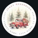 Christmas Vintage Red Truck Round Stickers<br><div class="desc">Christmas Vintage Red Truck Round Stickers</div>