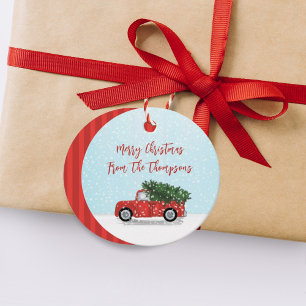 Christmas Vintage Red Truck Winter Snowflakes Cute Favour Tags