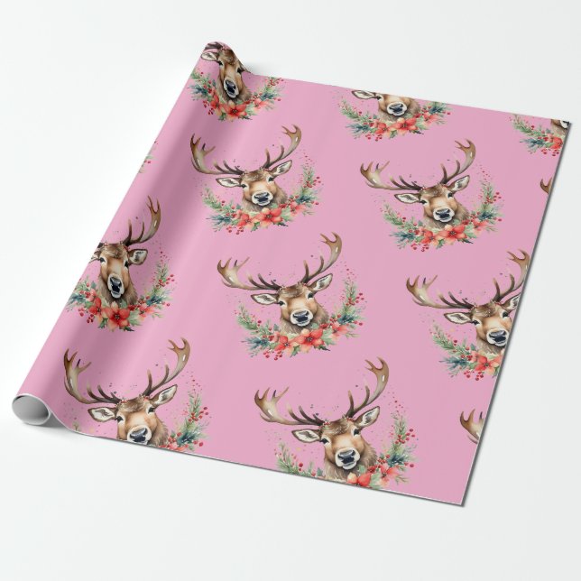 Christmas Vintage Reindeer Wrapping Paper (Unrolled)