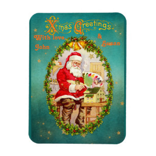 Christmas Vintage Santa Claus in His Workshop Magnet