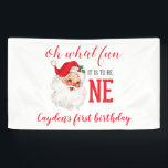 Christmas Vintage Santa First Birthday Banner<br><div class="desc">Oh what fun,  it is to be One! Christmas Vintage Santa first birthday party.</div>
