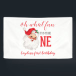 Christmas Vintage Santa First Birthday Banner<br><div class="desc">Oh what fun,  it is to be One! Christmas Vintage Santa first birthday party.</div>
