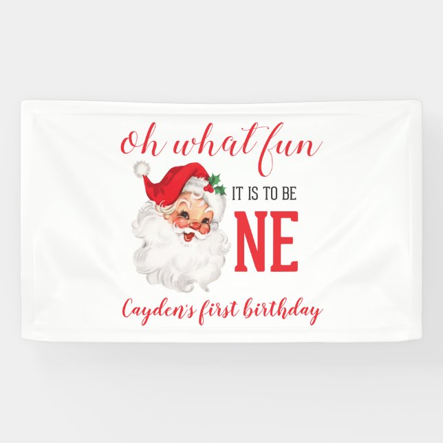 Christmas Vintage Santa First Birthday Banner (Horizontal)