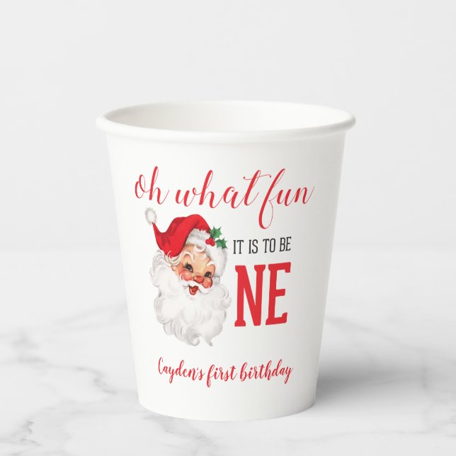 Christmas Vintage Santa First Birthday Paper Cups (Front)