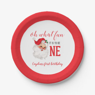 Christmas Vintage Santa First Birthday Paper Plate