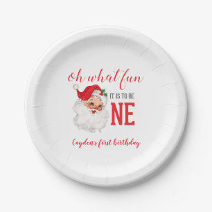 Christmas Vintage Santa First Birthday Paper Plate