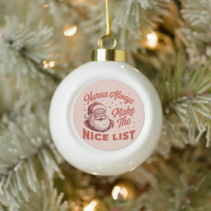Christmas Vintage Santa Nurses Make the Nice List Ceramic Ball Christmas Ornament