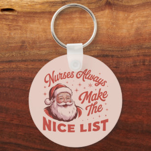 Christmas Vintage Santa Nurses Make the Nice List  Key Ring