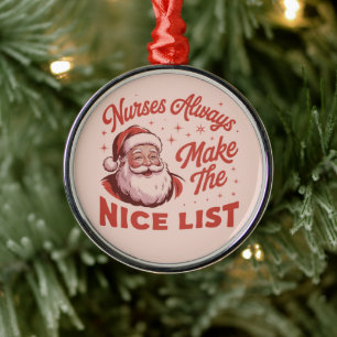 Christmas Vintage Santa Nurses Make the Nice List  Metal Tree Decoration