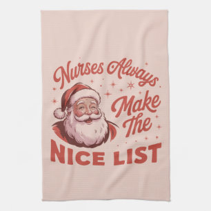 Christmas Vintage Santa Nurses Make the Nice List  Tea Towel