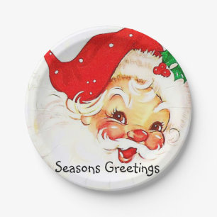 Christmas, Vintage Santa Seasons Greetings  Paper Plate