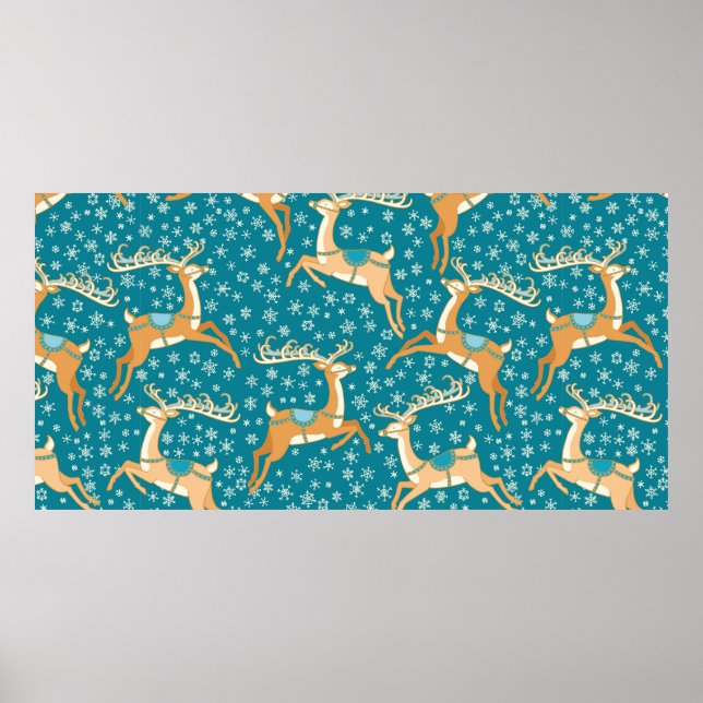 Christmas vintage seamless pattern with reindeer. poster (Front)