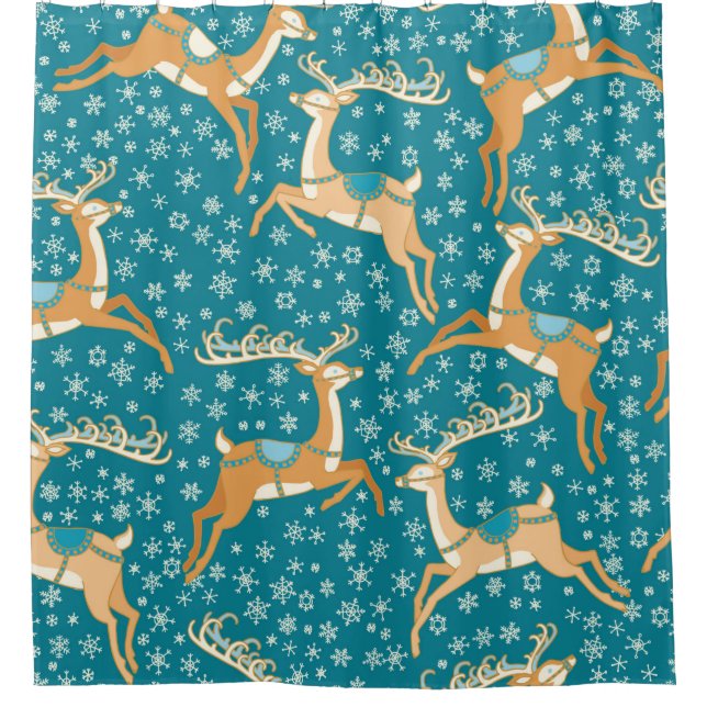 Christmas vintage seamless pattern with reindeer. shower curtain (Front)