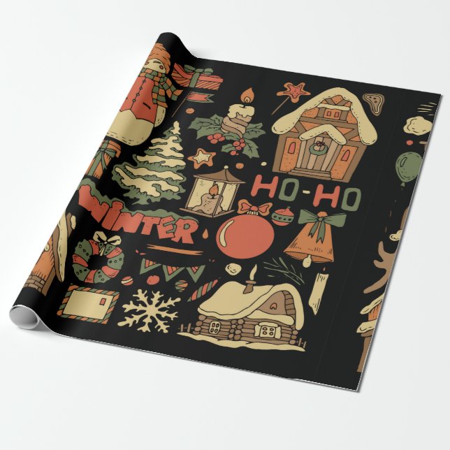 christmas vintage set 1 wrapping paper (Unrolled)