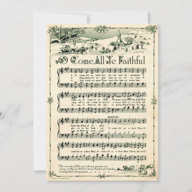 Christmas, Vintage Sheet Music, Custom Holiday Card (Front)