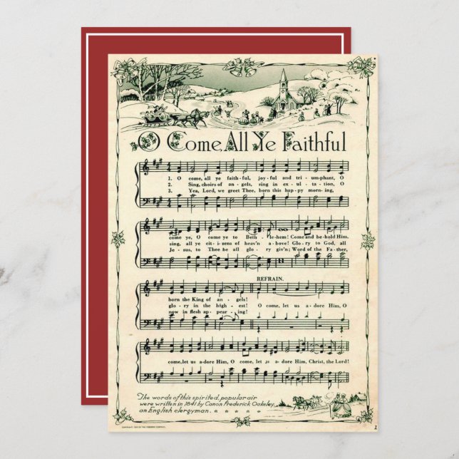 Christmas Vintage Sheet Music Snowflakes Holiday Card (Front/Back)