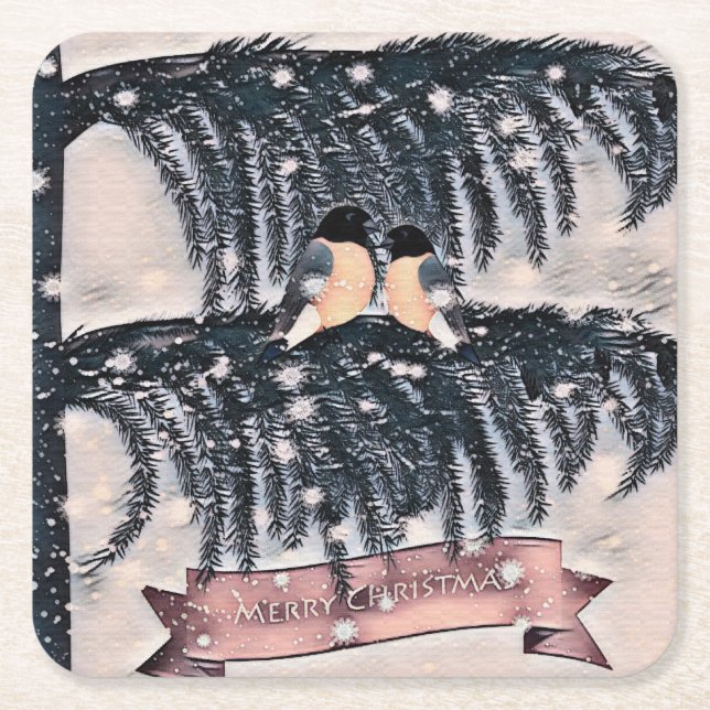 Christmas , Vintage Square Paper Coaster (Front)